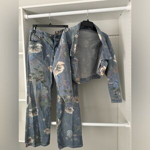Floral denim jacket and jeans set